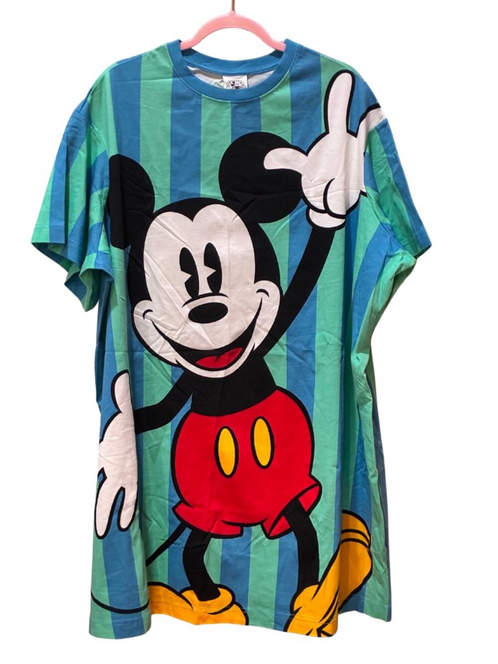 NWT Disney Mickey Mouse 2X Blue Green Striped Graphic CottonT Shirt Dress
